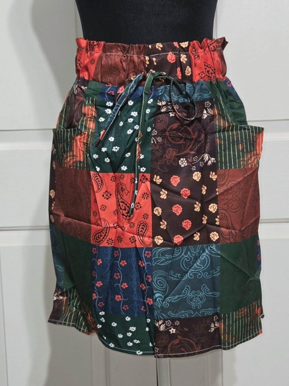 Women's Boho High Waisted Patchwork Mini Skirt Flowy A-Line Skirts